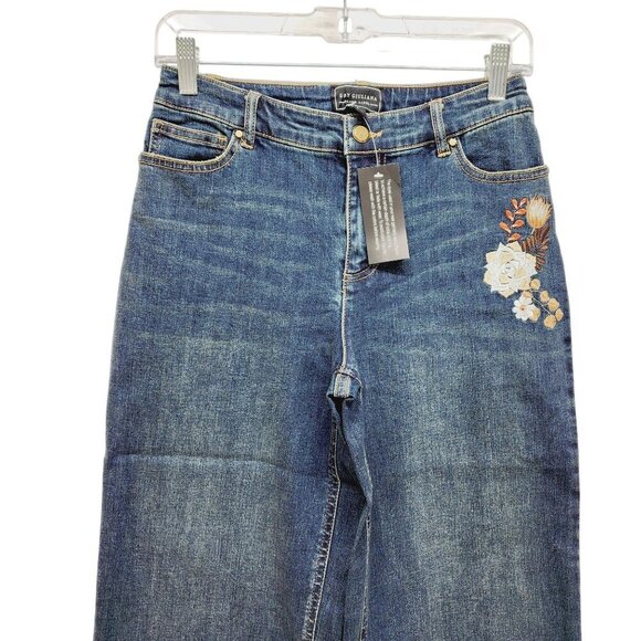 Guy Giuliana Embroidered cropped Ankle Leg Jeans Size 4 Dark Blue - Picture 7 of 15